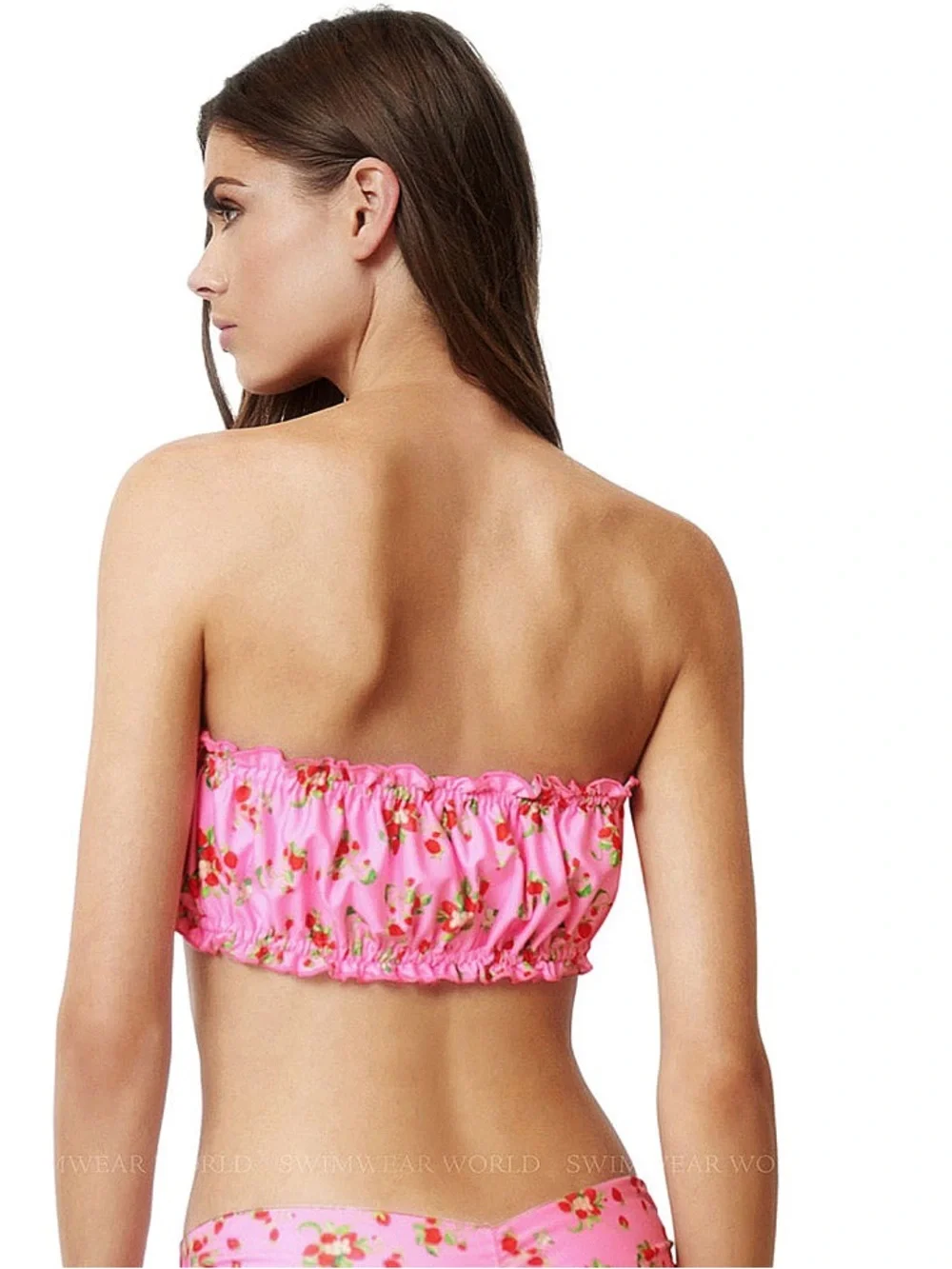 NWT PQ Swim Remi Ruched Bandeau Bikini Top Strawberry customizable